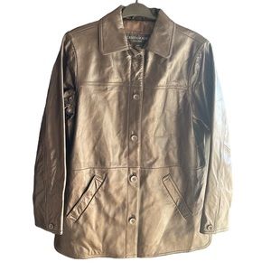 Centigrade Jacket Women Small Brown Supple Leather Collared Button Front Classic